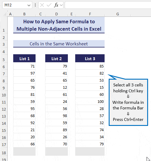 How to Apply Same Formula to Multiple Non-Adjacent Cells in same worksheet