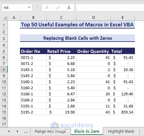 Blank cells replaced with zeros using VBA