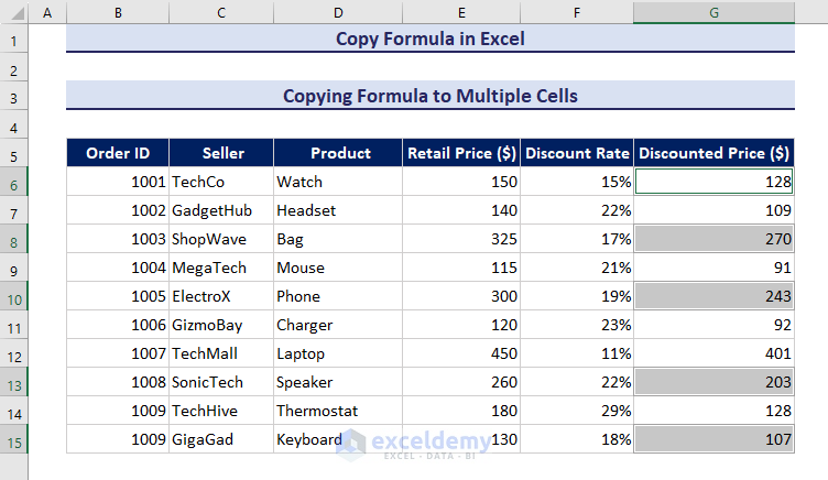 Copy formula to multiple cells in Excel