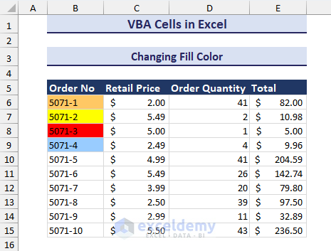 Changing Fill color using VBA Cells