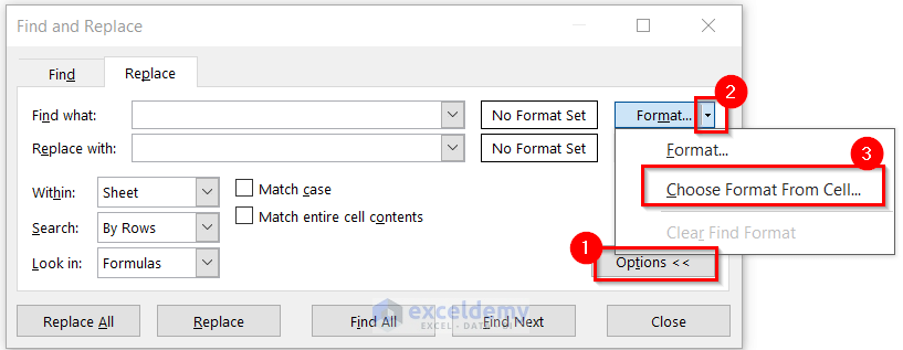 Active the dropper to choose the format from cell