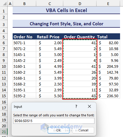 Selecting cell range to change font properties using VBA Cells