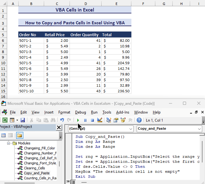 Copy and Paste Cells in Excel Using VBA