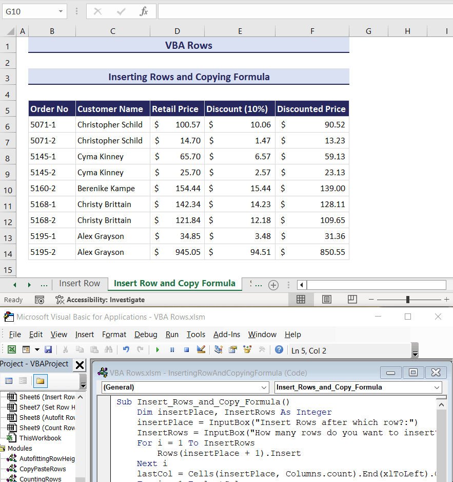 19- Inserting Row while Copying Formula