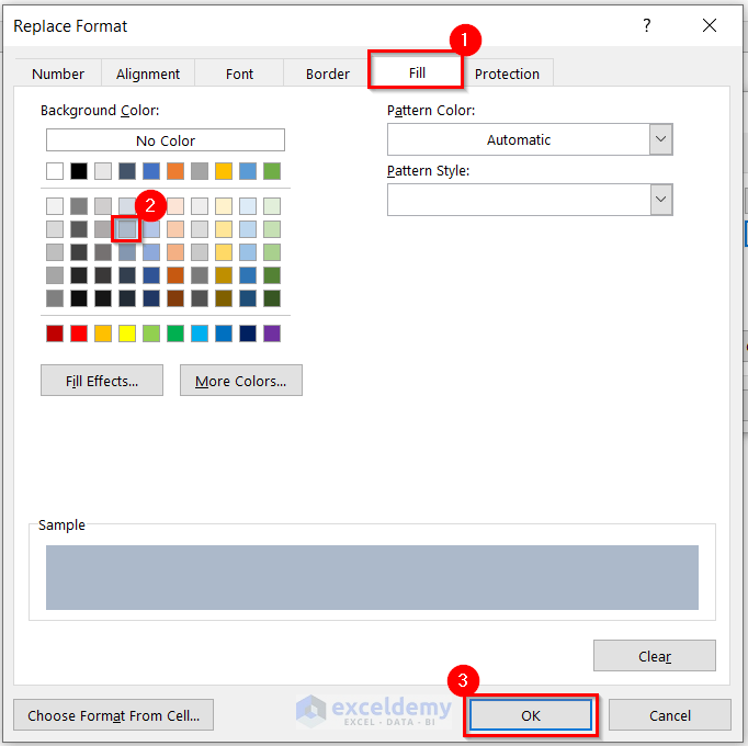 Select a Fill color as Replaced format