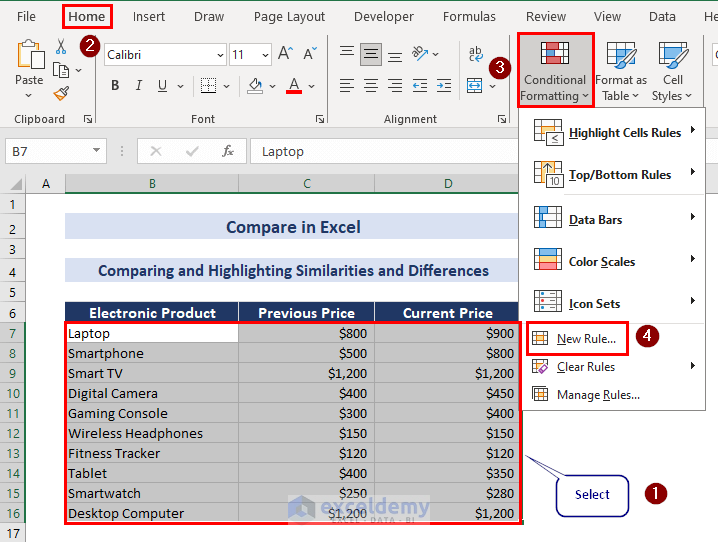 Selecting New Rule for Conditional Formatting