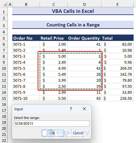 Selecting range to count the number of cells