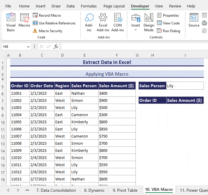 Extracting data with VBA macro in Excel.