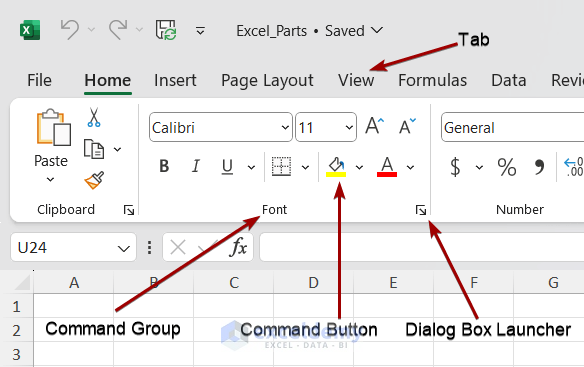 Parts of Excel Ribbon