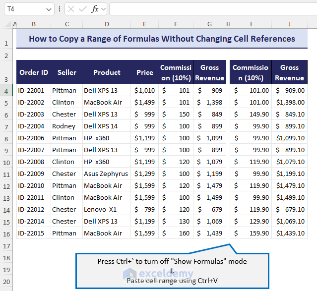 How to Copy a Range of Formulas Without Changing Cell References and Apply