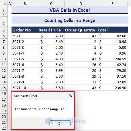 Number of cells counted using VBA cells
