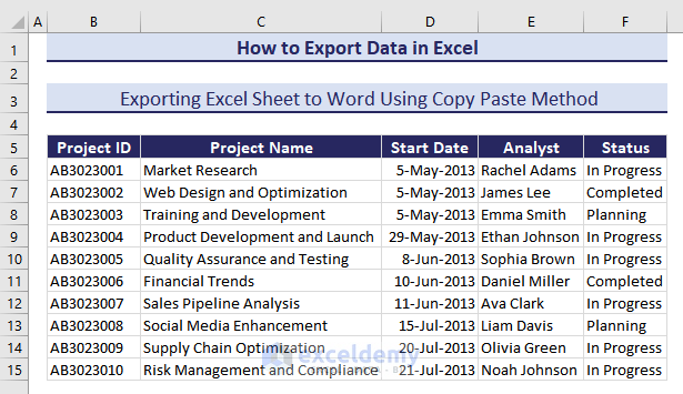 Data to Exported to Word