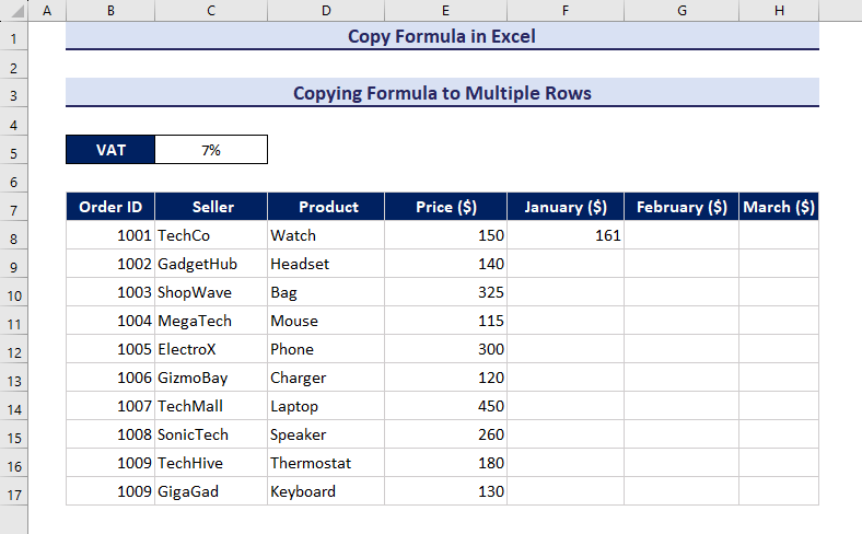 Copying formula to multiple rows in Excel