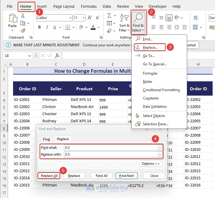 Using Excel Find and Replace feature
