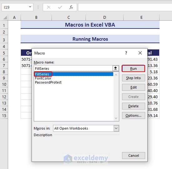 Assigning Fill Series subordinate to run macros in Excel VBA