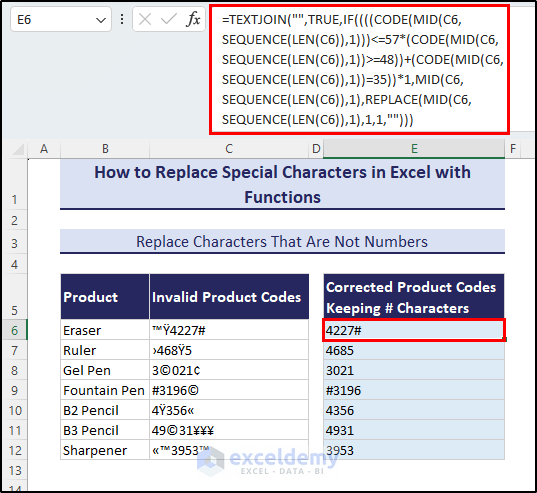 Formula to replace non numeric characters except #