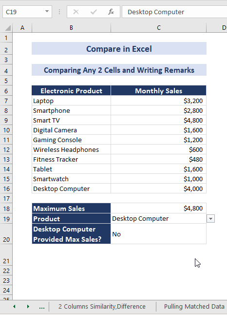 Selecting Data from Drop-Down List to Compare 2 Cells
