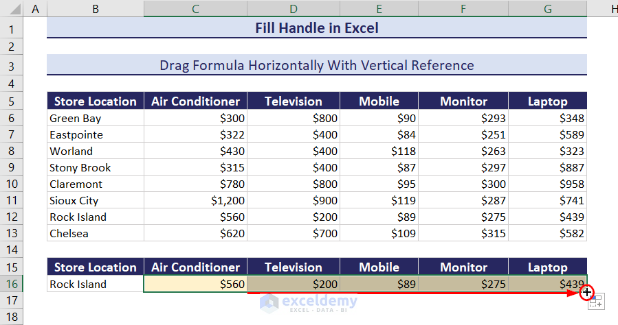 dragging VLOOKUP formula horizontally with vertical reference