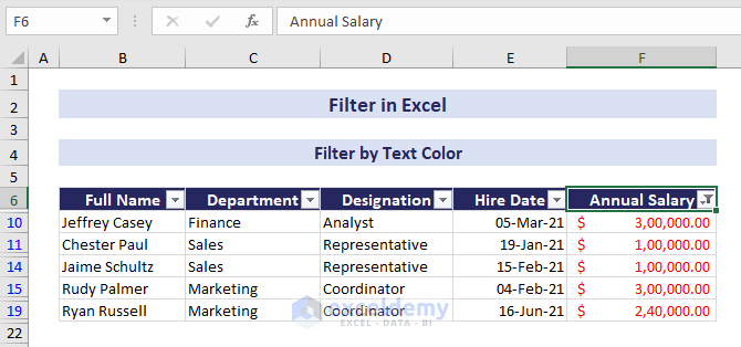 Filter by text color in Excel