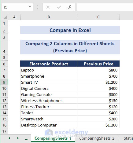 Sample Data for Comparing 2 Columns in Different Sheets