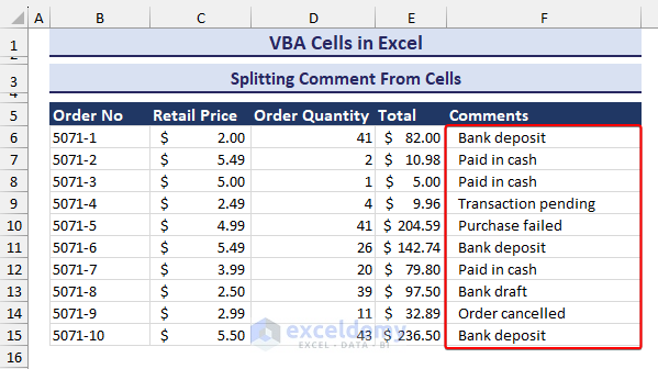 Extracted comments from a column using VBA Cells