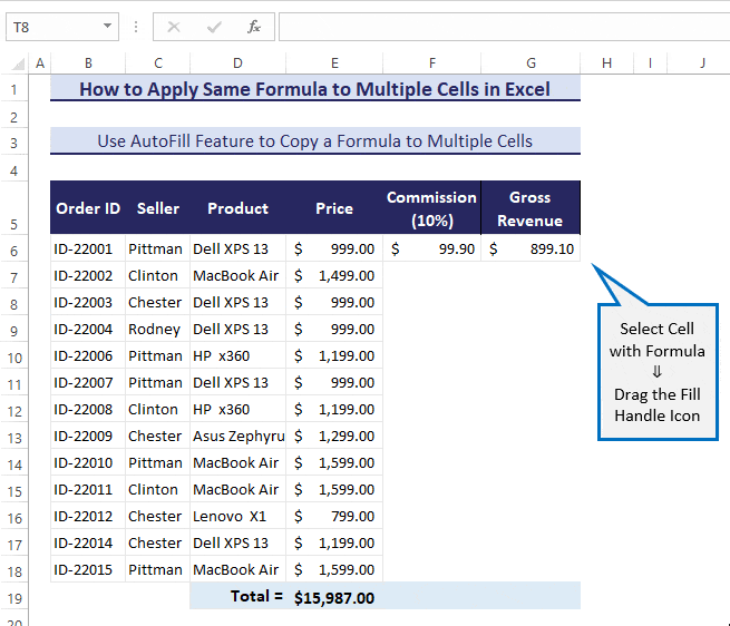 Use the Fill Handle Tool (AutoFill Feature) to Apply Same Formula to Multiple Cells in Excel