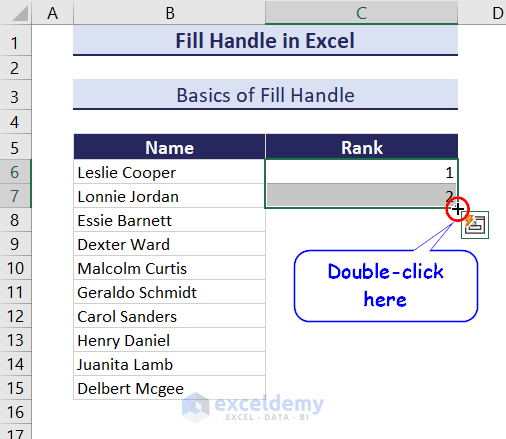 double click method of fill handle