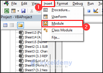 Inserting new Module in Visual Basic window