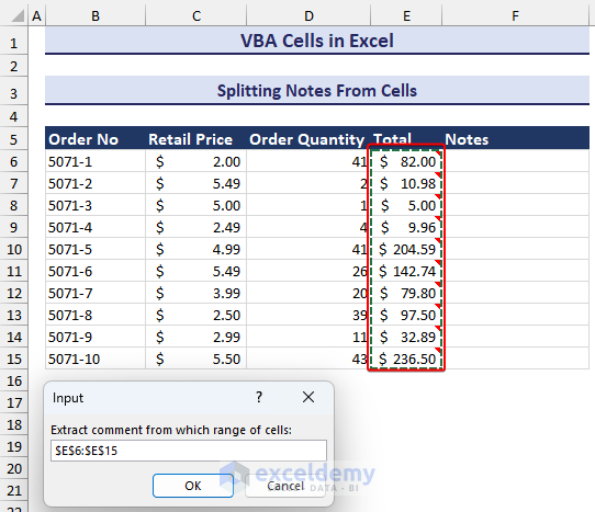 Selecting range for extracting notes