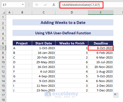 custom function to add weeks to a date