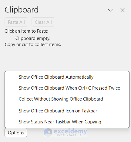 Clipboard task pane