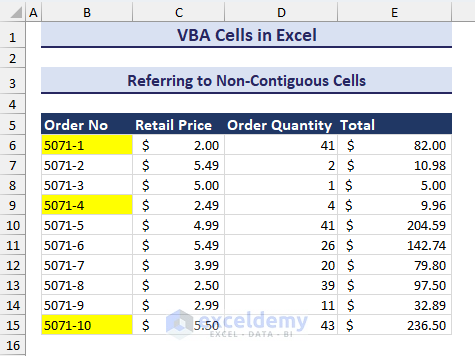 VBA Referred to non-contagious cells highlighted