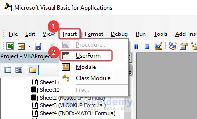 Inserting UserForm in VBA Editor