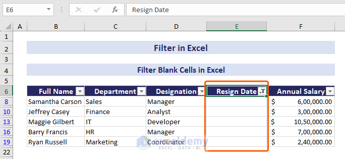 Rows only with blanks are filtered