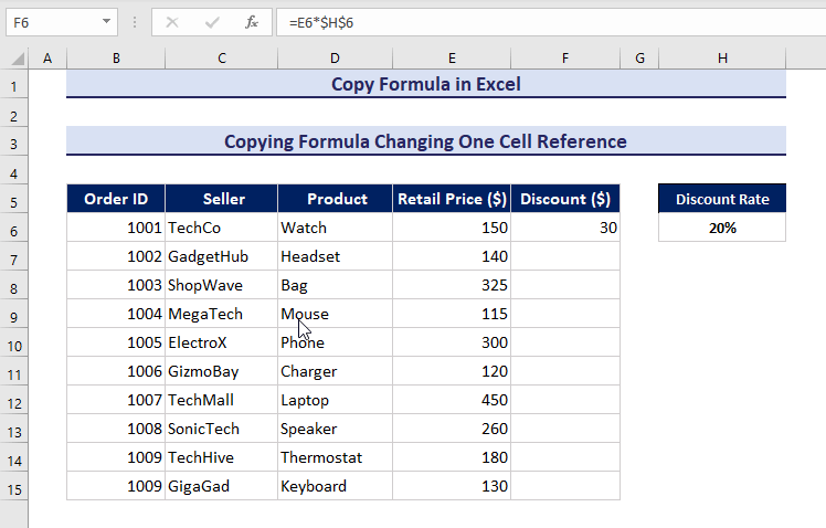 Copy formula changing one cell reference in Excel
