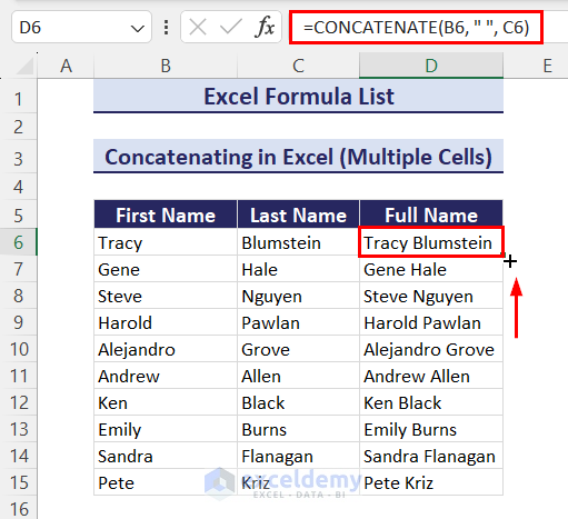 Using CONCATENATE formula in Excel to concatenate multiple cells