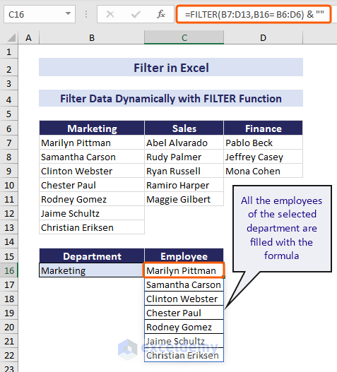 FILTER function to extract data dynamically