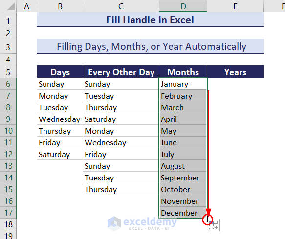 Filling months in Excel using fill handle