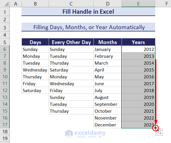 Filling years in Excel using fill handle
