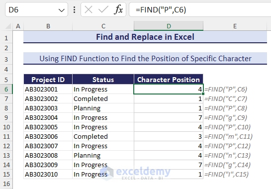 Using FIND Function to Find the Position of Specific Characters