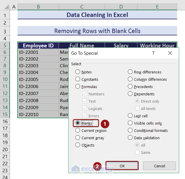 Selecting All Blank Cells from the Selected Range