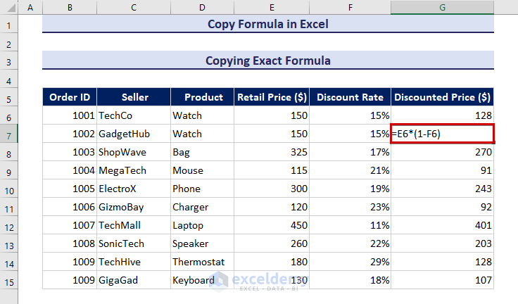 Pressing shortcut to copy formula in Excel