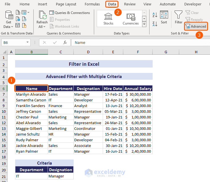 Advanced filter with multiple criteria