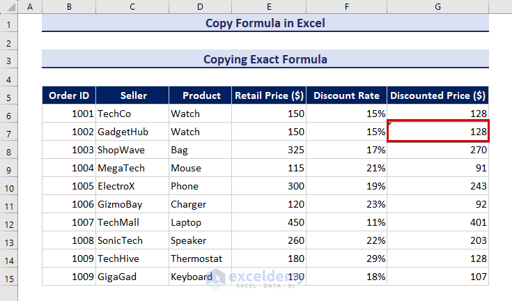 Copying exact formula in Excel