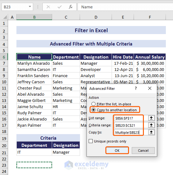 Advanced filter for IT and Manager criteria