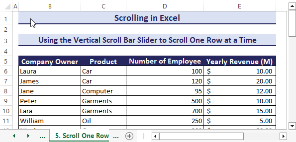 Scroll one Row at a time in Excel