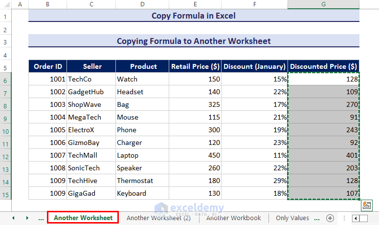 Copying the cells with formula