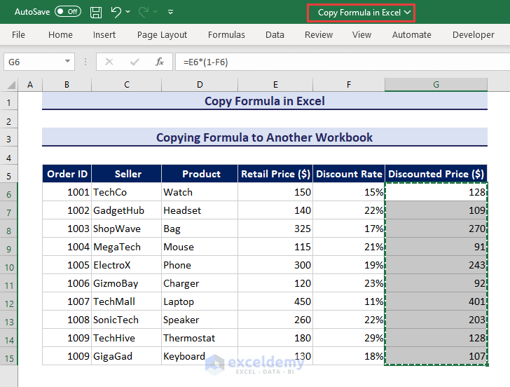 Copy formula containing cells in first workbook