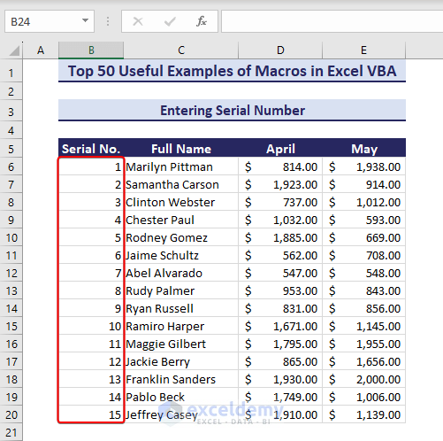 Serial numbers are entered with macros in Excel VBA