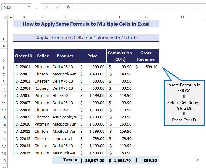 Apply Formula to Cells of a Column with Ctrl + D